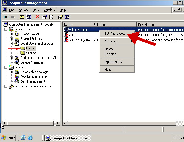 windows 2003 r2 password setup